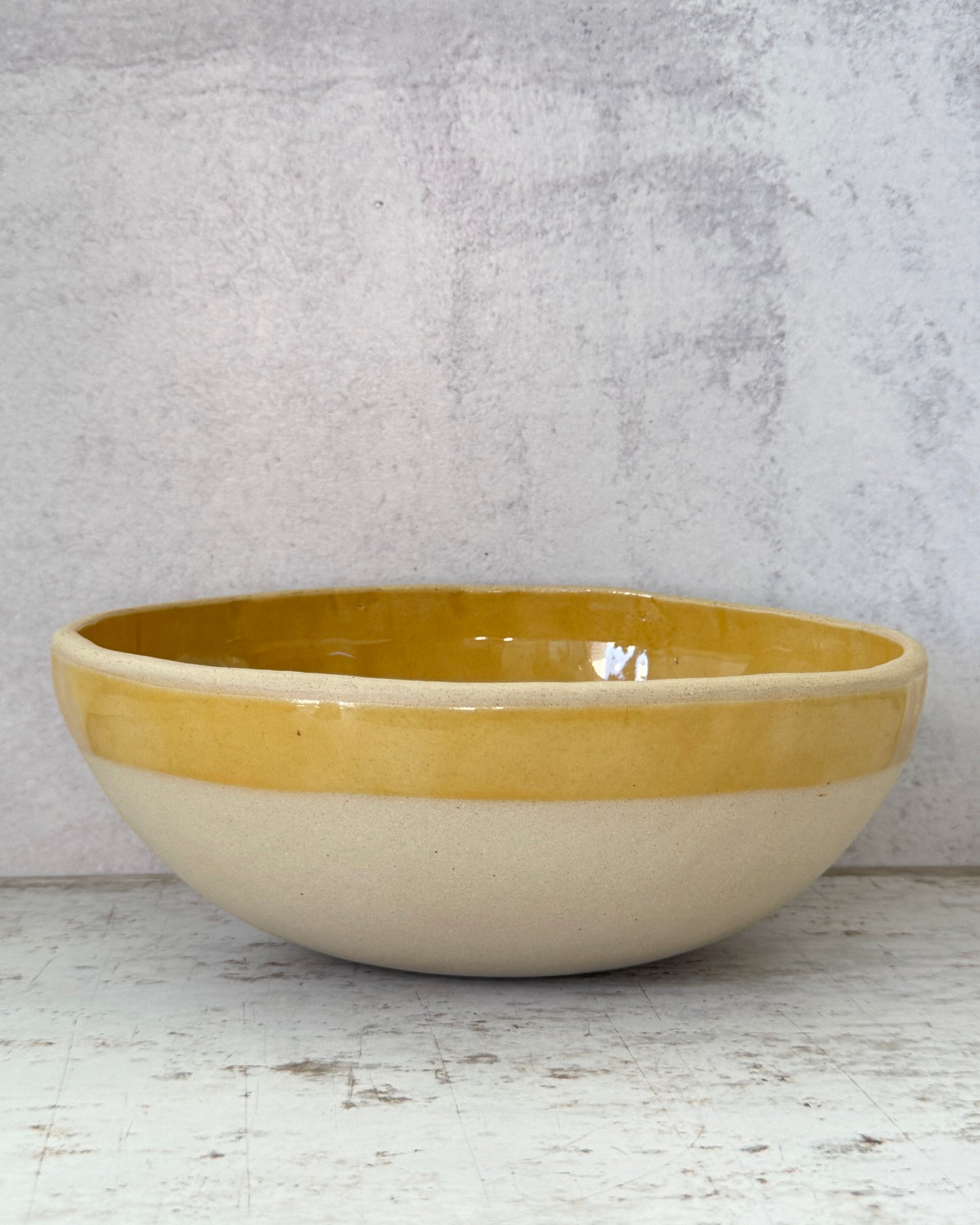 Large stoneware fruit bowl golden rod