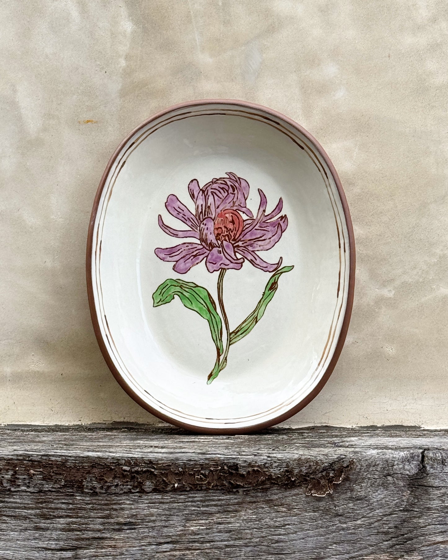 lavender dahlia oval serving dish