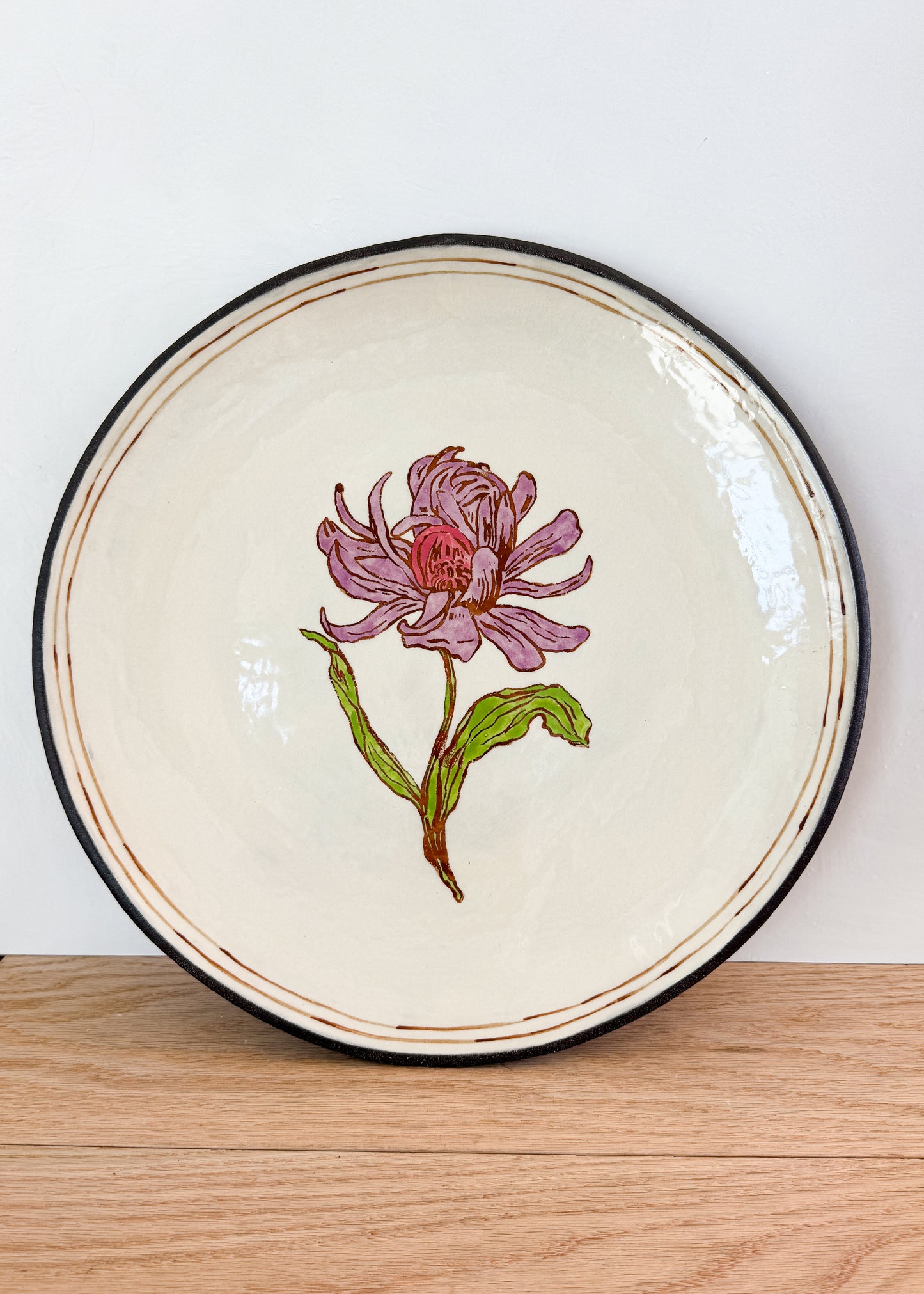 large hand painted flower platter