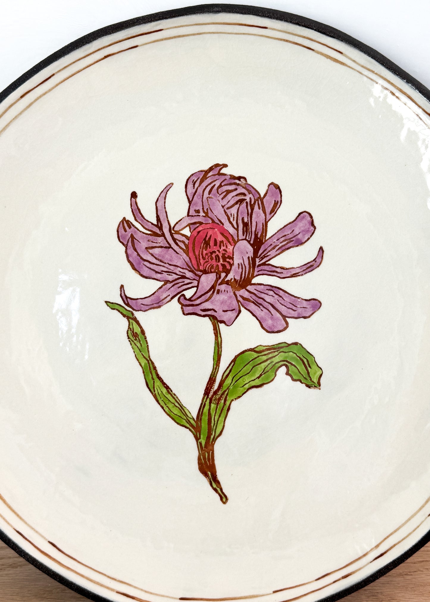large hand painted flower platter
