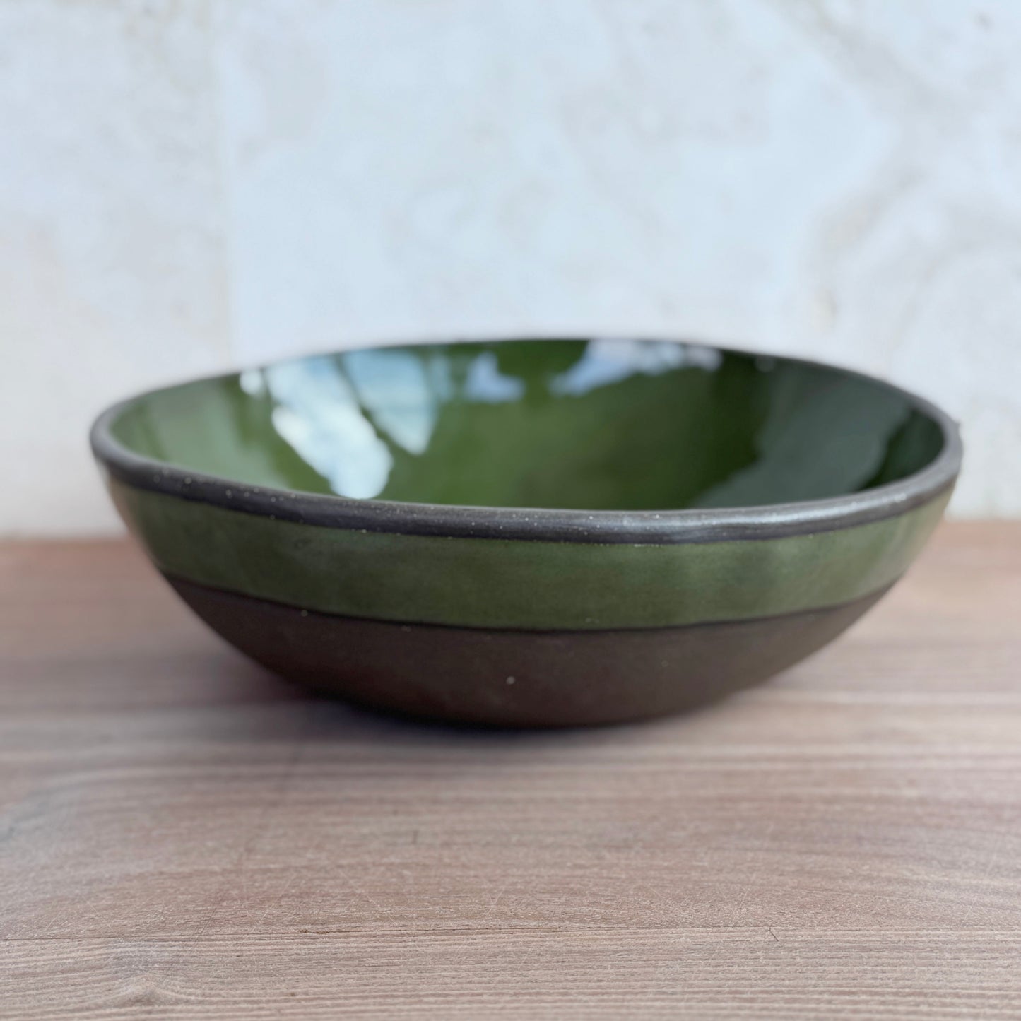 small stoneware serving bowl forest green