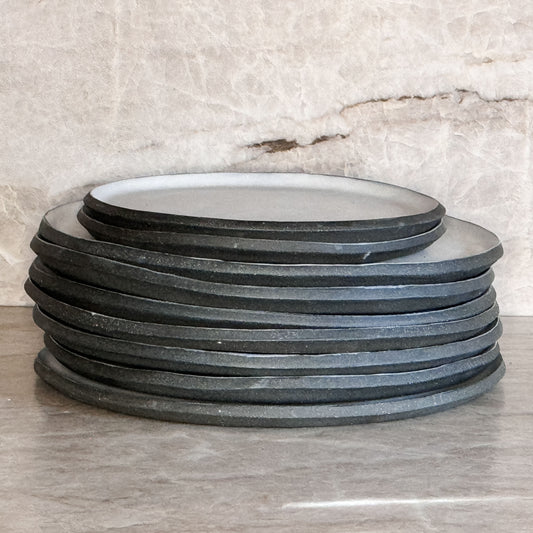 black and white dinner plate